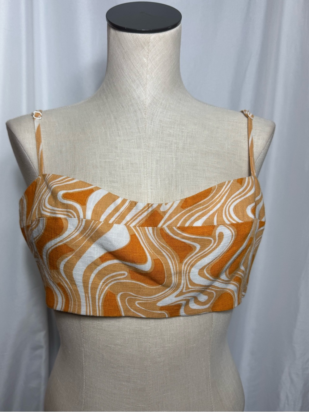 Caara Women’s linen blend festival party Orange Crop Top Spaghetti Strap L NWOT